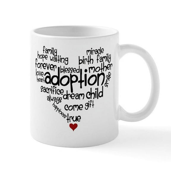 CafePress - Adoption Words Heart Mug - 11 oz Ceramic Mug - Novelty Coffee Tea Cup