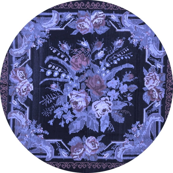 Ahgly Company Indoor Round Medallion Blue French Area Rugs, 8' Round