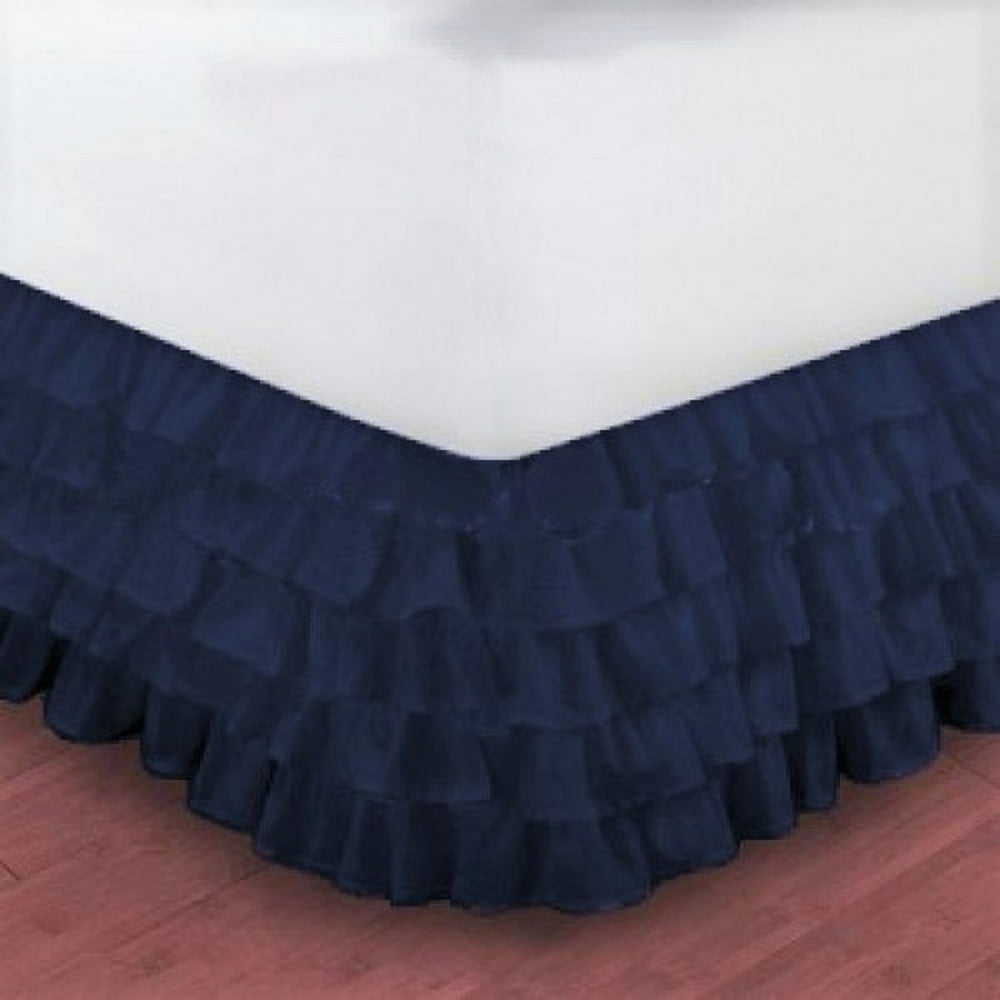 Gypsy Twin Navy Blue Ruffled Bed Skirt Wrap Around Layered Solid Bed
