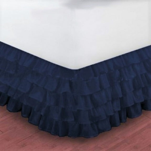 Gypsy Twin Navy Blue Ruffled Bed Skirt Wrap Around Layered Solid Bed Dust Ruffle 20" Inch Drop