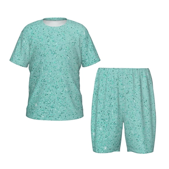 Balery Teal Turquoise Glitter Conjunto de Pijama Infantil de Manga Corta con Estampado – Ropa de Dormir de Algodón Suave-Small