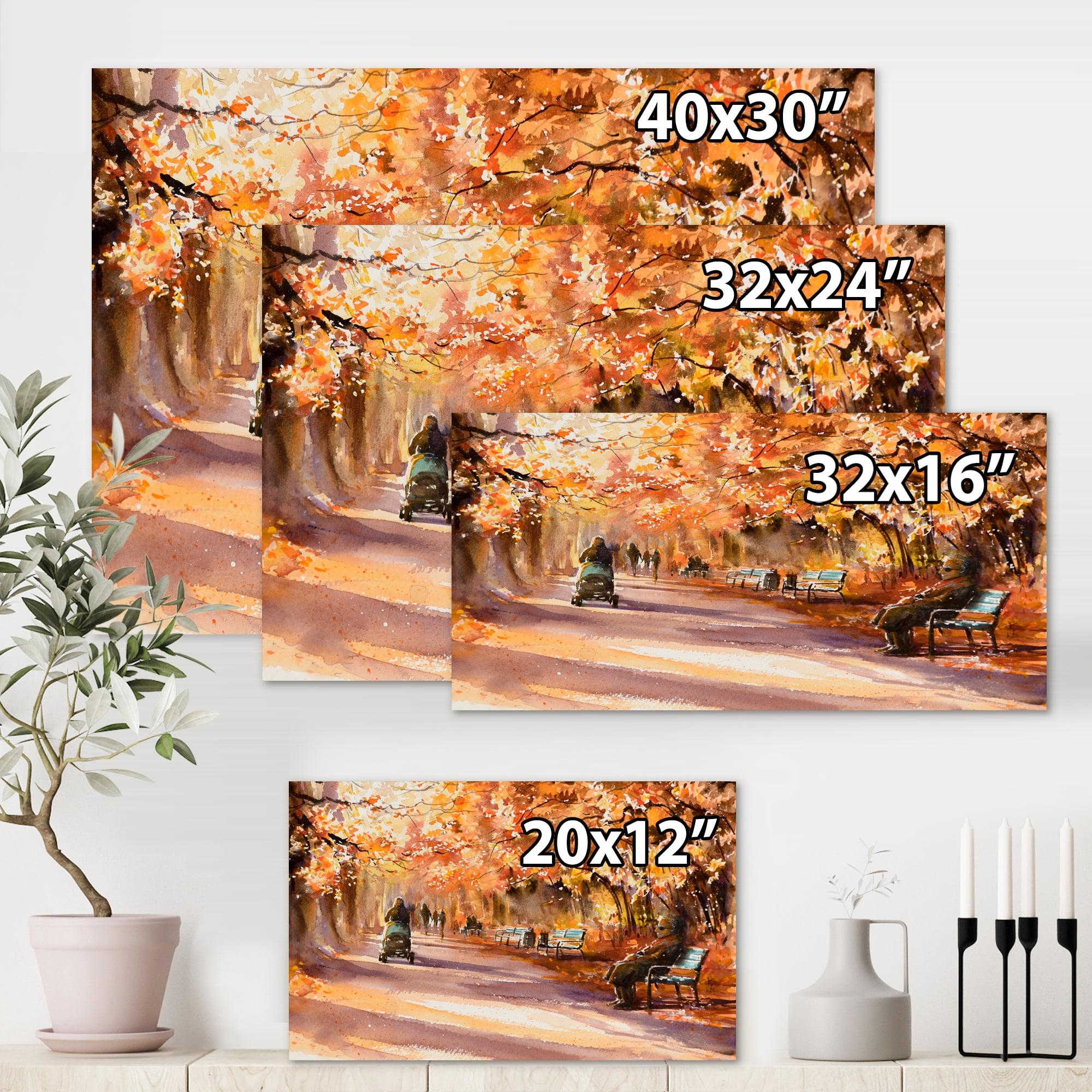 Designart ' Path In The Park In Sunny Autumn Day ' Country Canvas Wall Art Print