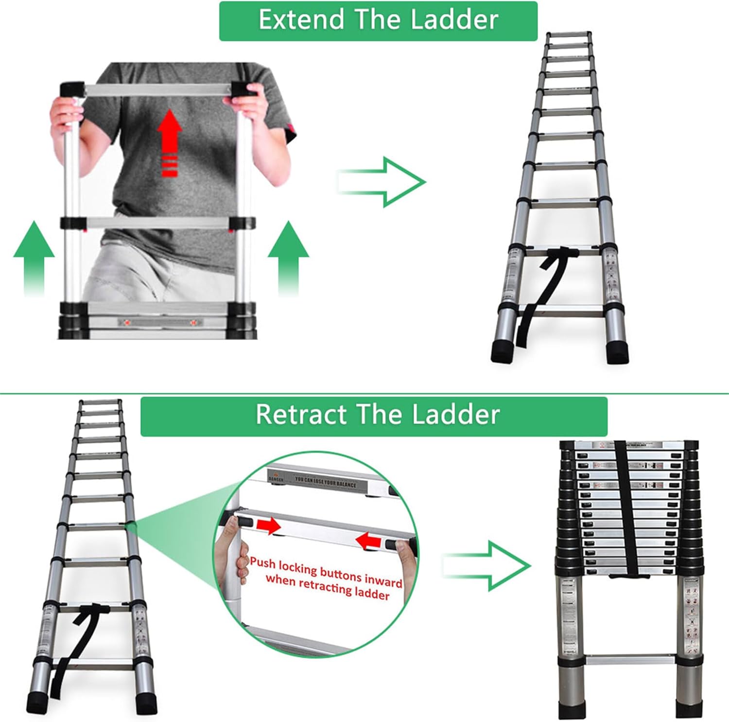 HOSTIC 10.5-14.5 Ft Aluminum Telescopic Extension Ladder photo 6