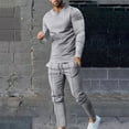 thumbnail image 2 of BXINGOHAI Mens 2 Pieces Sets Fashion Solid Long Sleeve T-Shirt Set Quarter Zip Up Crewneck Shirts Drawstring Pants Match Set Solid Casual Outfits Today Sales Gray,L, 2 of 6