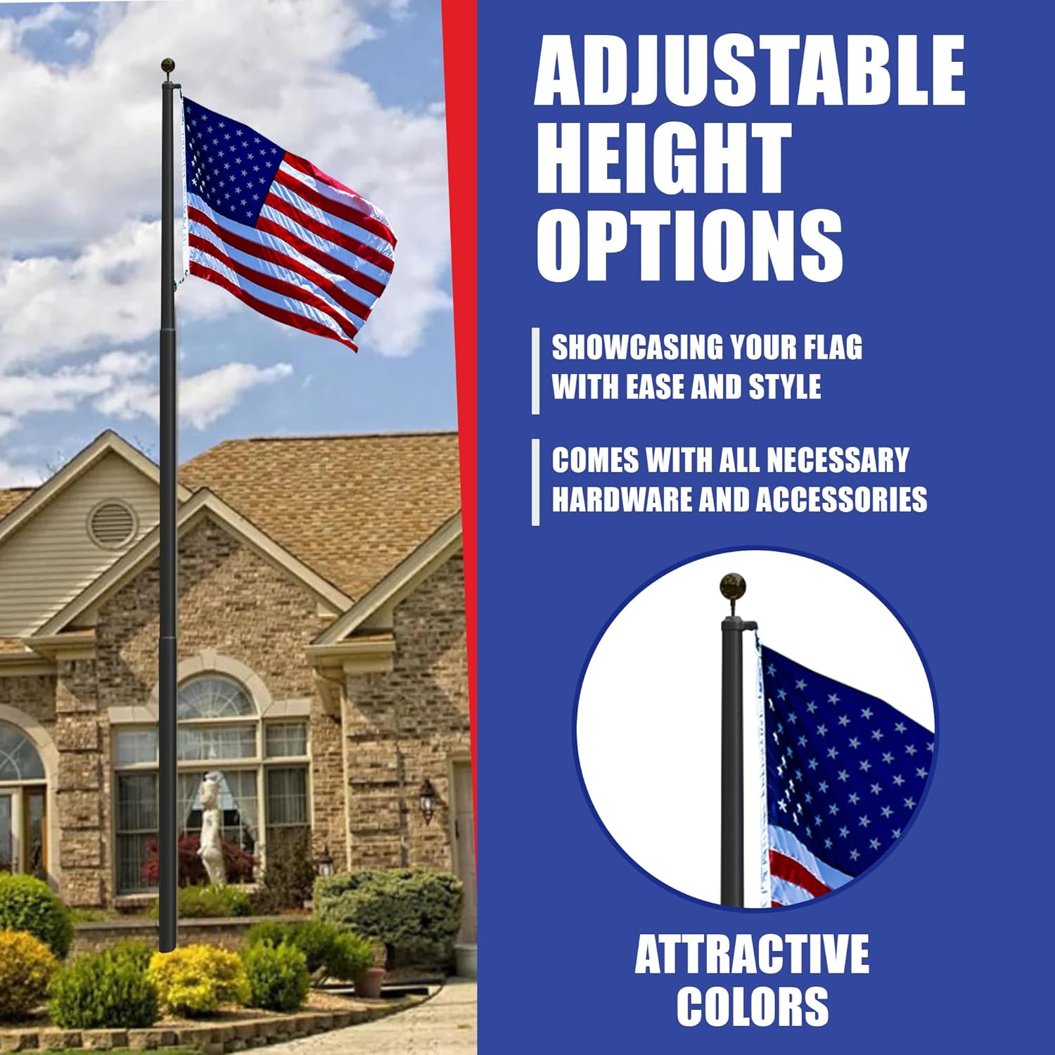 Super Tough USA-Made 25ft Heavy Duty Flag Pole for Outside House - Black Anodized - Residential In-Ground Flagpole - 4-Section High-Grade Aluminum - Includes All Accessories