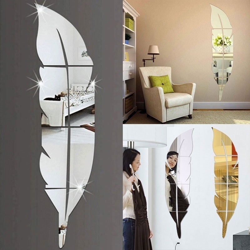 DIY 3D Feather Mirror Wall Stickers Vinyl Decals Art Decor Home Mural Removable 