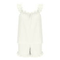 thumbnail image 5 of APEXFWDT Womens Lounge Set Ruffle Trim Pajama Set Sleepshorts + Scoop Neck Tank PJs Sleepwear for Morning Coffee S,White, 5 of 7