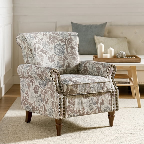 Tina's Home Modern Accent Chair Floral Armchair Upholstered Living Room gray