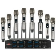 Berlingtone BR-800UM Professional 8-Channel Wireless Handheld Dynamic Microphone System, Fixed Frequency Channel, Metal Mic and Receiver, for Singing, Church, DJ, Concert, Up to 260ft Range