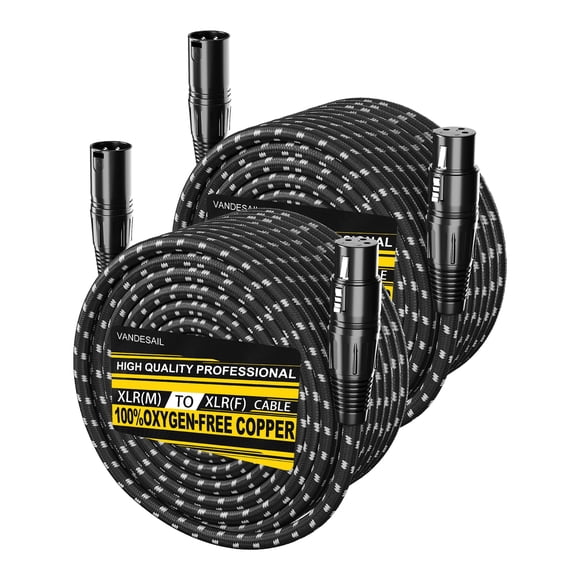 VANDESAIL Long XLR Cables 100ft 2 Pack, Nylon Braided XLR Extension Microphone Cable, OFC Shielded and Balanced XLR Male to Femal