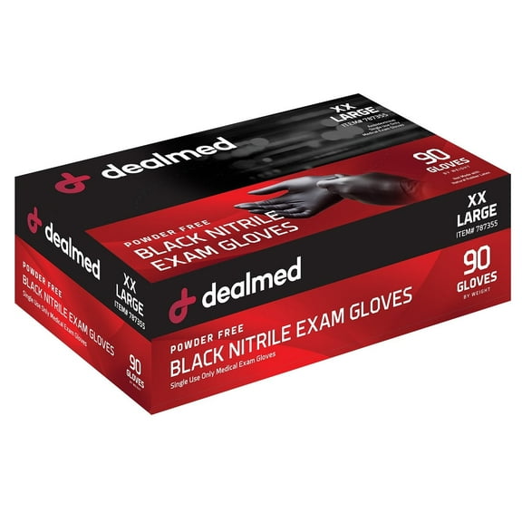 Dealmed Nitrile Exam Gloves, Black – 90 Count Disposable, Non-Irritating, Latex Free, Multi-Purpose for First Aid and Medical Facilities (2X-Large, Pack of 1)