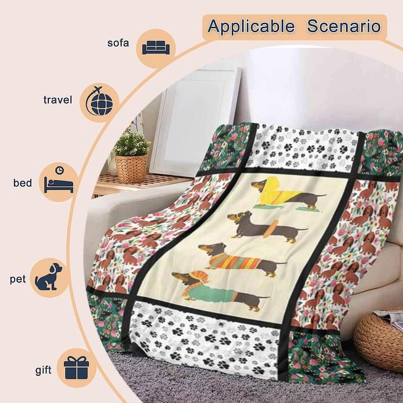 HELLOYOUNG Dog Pattern Blanket Flannel Throw, Super Soft Warm Cozy Air Conditioner Blanket for Home Office Travel Nap, Plush Lightweight Decorative Bed Couch Blanket