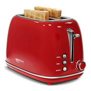 Keenstone Retro 2 Slice Toaster Stainless Steel Toaster with Bagel Cancel Defrost Fuction and Extra Wide Slots Toasters 6 Shade SettingsRemovable Crumb Tray Red