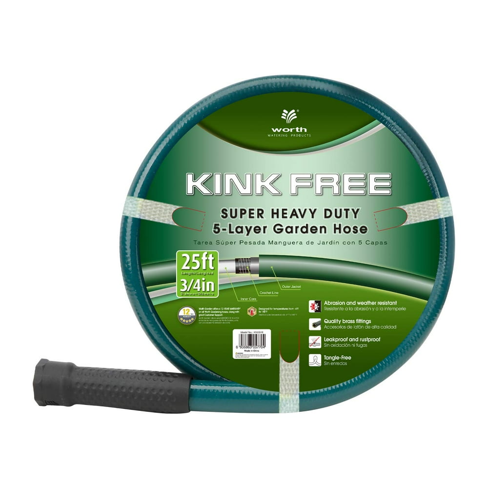 Worth Garden 3/4 in. x 25ft Garden Hose - Durable PVC Non Kinking Dark
