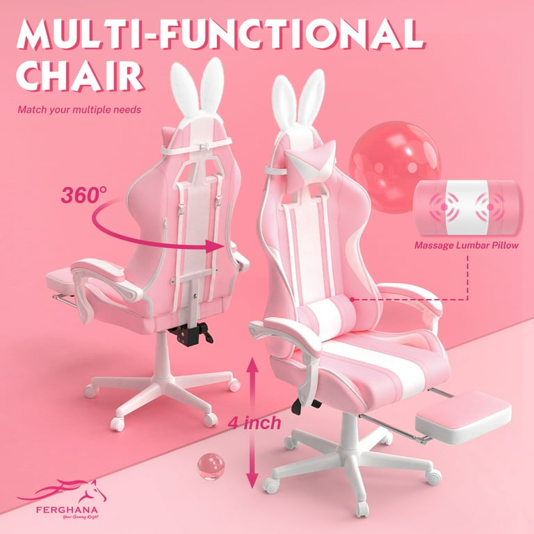 Pink Gaming Chair (Bunny Ear Accessories) Soontrans Bunny Chair