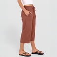 thumbnail image 4 of HKYNLAG Womens Capri Pants Cotton Linen Drawstring Elastic Waisted Casual Cropped Trousers with Pockets Vermilion M, 4 of 6