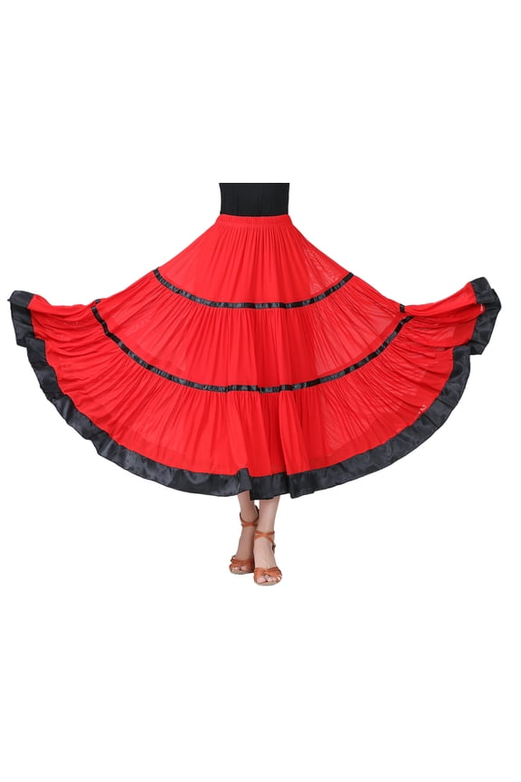 Sash Trimmed Mesh Ballroom Skirt Latin Dance Practice Performance Circle