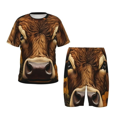 Luyuia Sunflower Butterfly Cow Print Girls  2-Piece Tie-Dye Pajama Set  Cute Summer Loungewear with Shirt and Tank Shorts Nightwear-Small