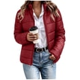 thumbnail image 3 of BXJX Womens Puffer Jackets, Stand up Collar Long Sleeve Lightweight Full Zip Winter Outerwear with Pockets Wine Size S-2XL, 3 of 9