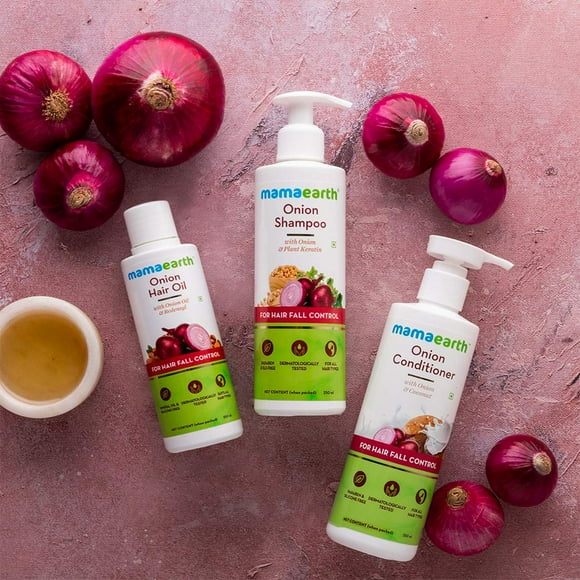 Mamaearth Anti Hair Fall Spa Range: Onion Shampoo 250 ml + Onion Conditioner 250 ml + Onion Hair Oil 150 ml