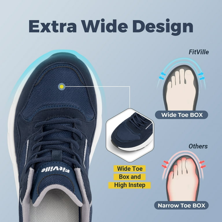 FitVille Wide Walking Shoes for Men Sneakers with Arch Support for