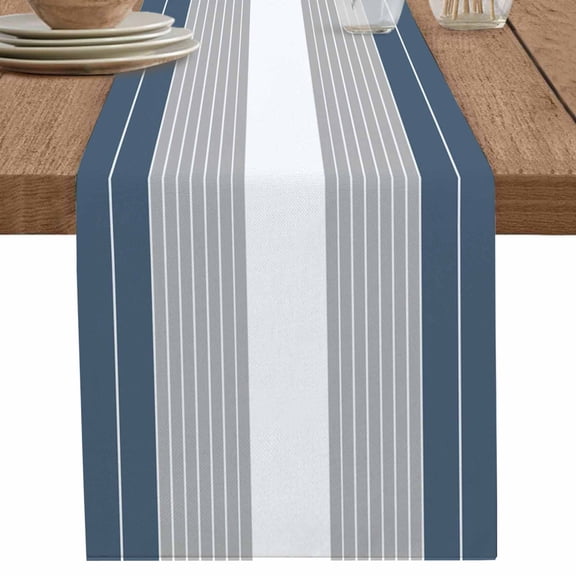 nqOlkjepod Haze Blue Grey Stripe Table Runner 48 Inches Long Farmhouse Dress Scarves, Modern Art Horizontal Striped Dining Tablerunner for Coffee Table/Kitchen Island/Party Dcor, 13" x 48"