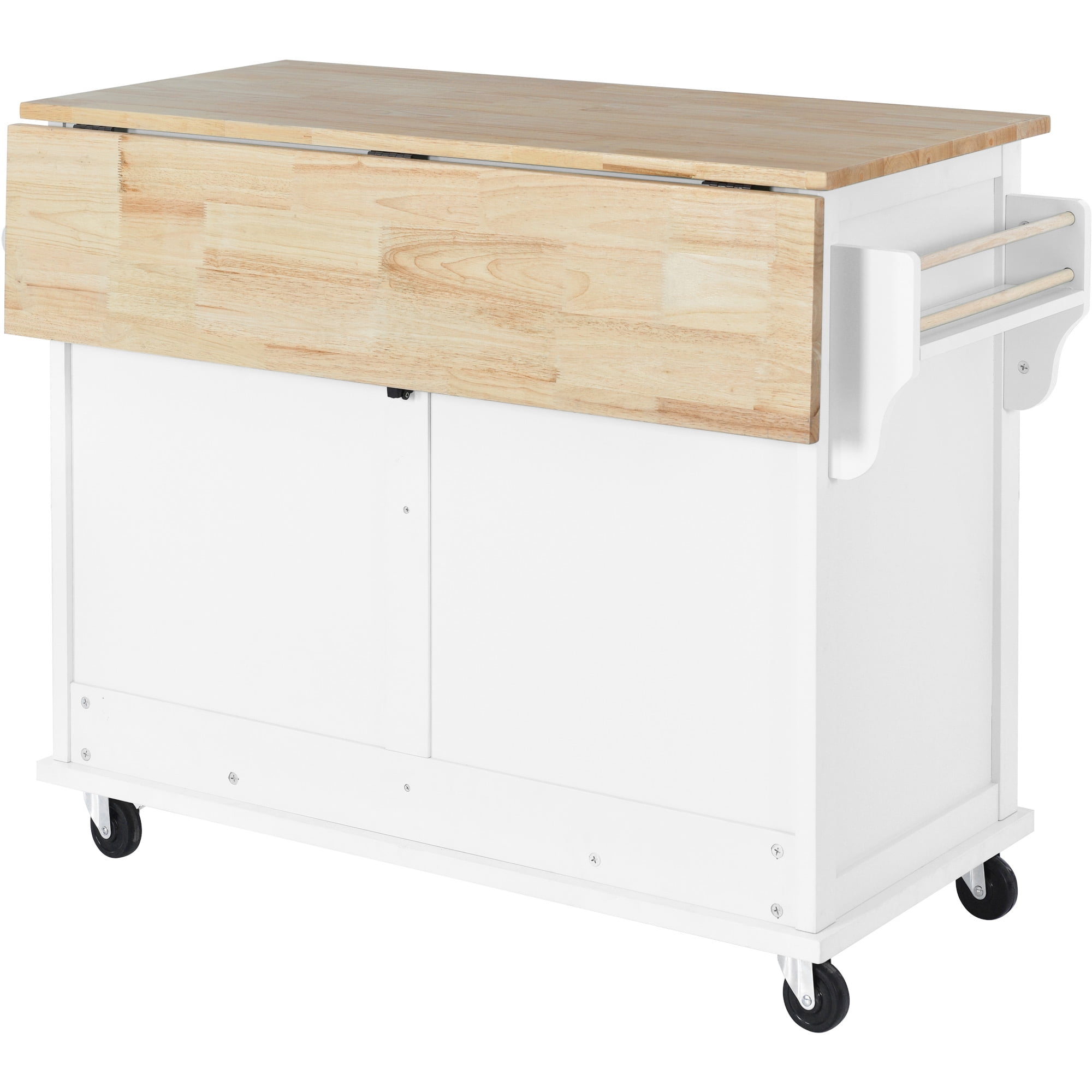 Momspeace 52.2 Inch Kitchen Cart Rubber Wood Drop‑Leaf Countertop Concealed Sliding Barn Door Adjustable Height, MDF Material, White/Black/Mint Green