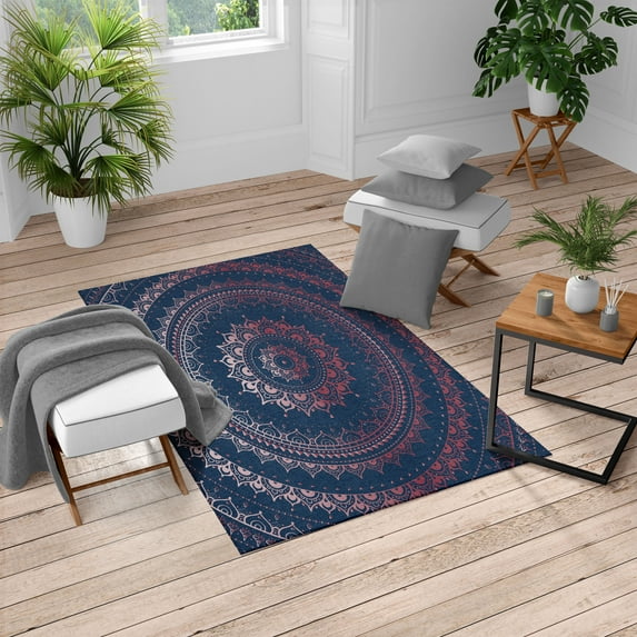 Mandala Turkish Area Rug, Circle Universe and Cosmos Esoteric Oriental Flower Pattern of Image Print, Soft Carpet for Living Room Decor with Distressed Look, 5.2' X 7.6', Dark Violet, by Ambesonne