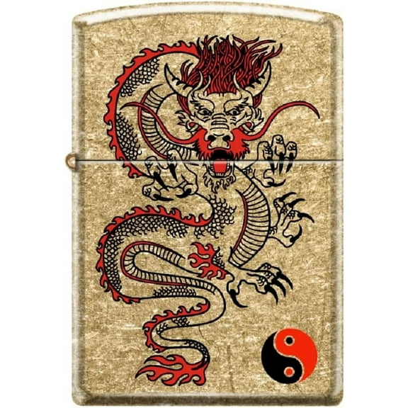 Zippo Lighter- Dragon Asian Japanese Yin Yang Tumbled Brass Lighter #Z5541