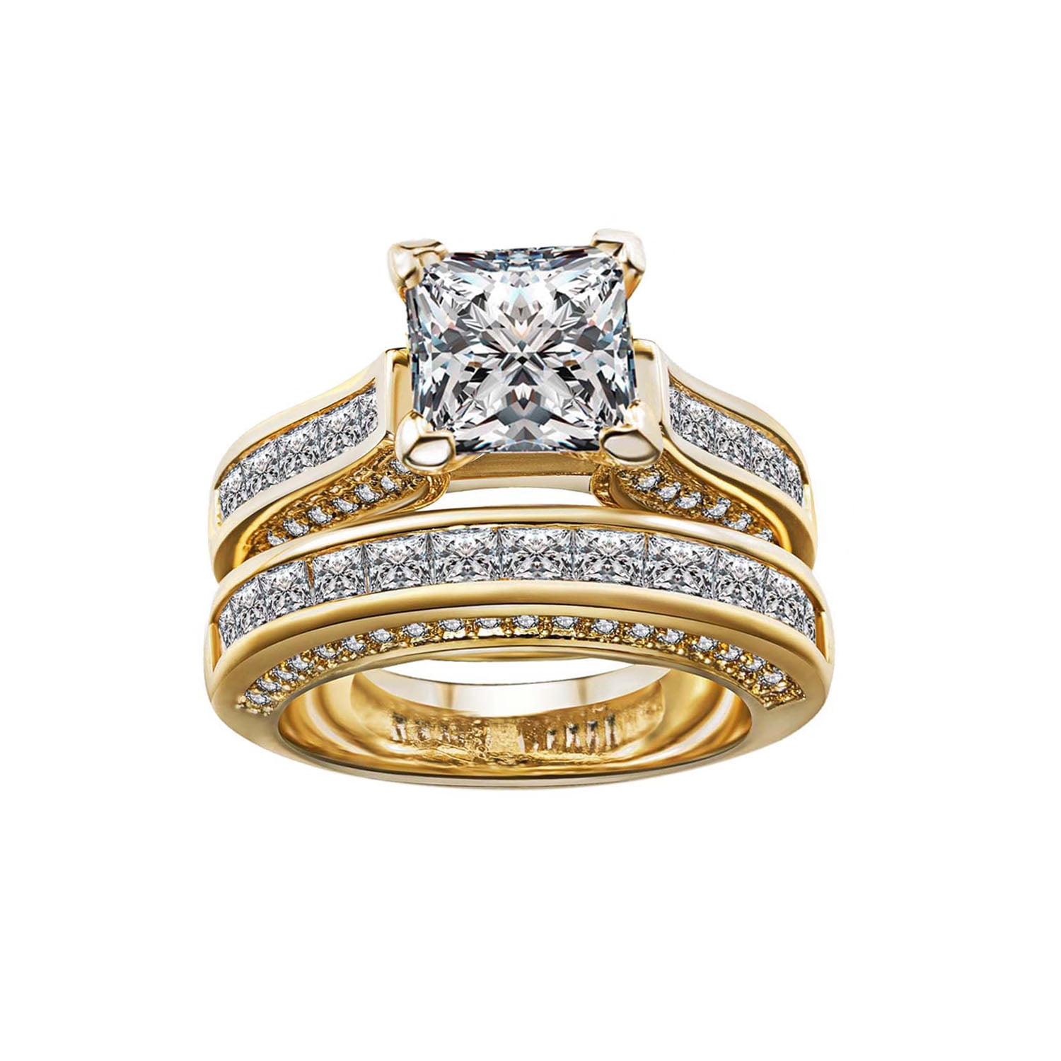 Yellow Gold Plated Womens Wedding Ring Sets Bridal Sets Suqare 1.5T Cz Engagement Ring Wedding Bands