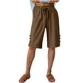 thumbnail image 4 of CheerKidz Women's Summer Linen Half Pants Elastic Waist Button Knee Length Casual Loose Shorts with Pockets(Brown,S), 4 of 7
