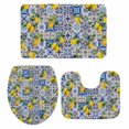 thumbnail image 2 of Summer Bohemian Lemon Bathroom Rugs Set Country Vintage Yellow Lemon Leaf Blue Floral Plaid Non Slip Absorbent Bath Mats 3 Piece Set, U-Shaped Floor Mat, Toilet Seat Cover Large Size, 2 of 9
