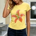 thumbnail image 4 of Perfectbot Women’s Floral Print Cropped T-Shirt, Short Sleeve Lily Graphic Baby Tee, Casual Summer Top, 4 of 6