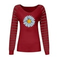 thumbnail image 4 of 2DXuixsh Womens T Shirts Short Sleeve Loose Fit Women Casual Daisy Print Prints Print T Shirt Women Splice Sleeve Fall Shirt V Neck Graphic Tees Tops Blouse Womens Thermal Pajama Top Polyester Red Xl, 4 of 5