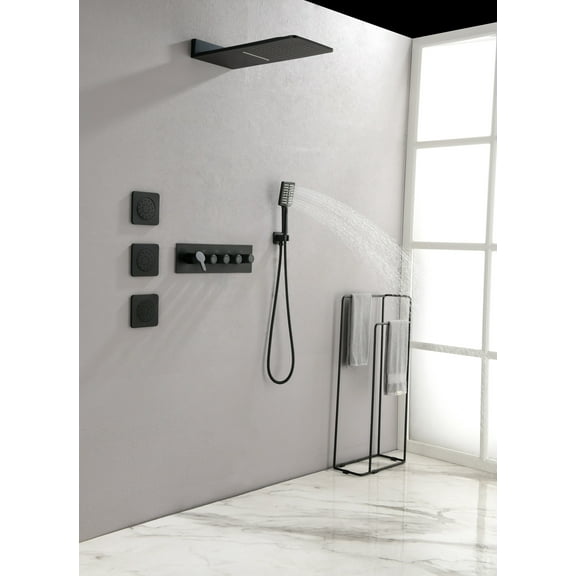 Wall Mounted Waterfall Rain Shower System With 3 Body Sprays & Handheld Shower