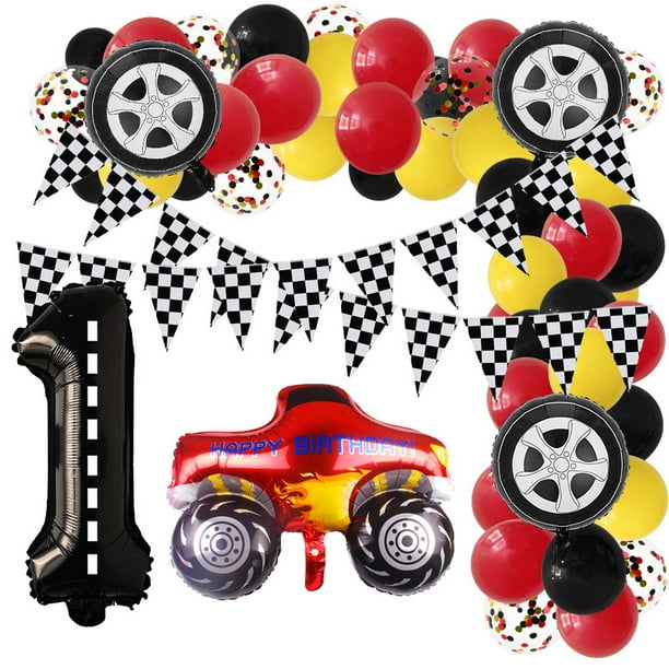 Set de globos con temática de coches de carreras para cumpleaños, 88 unidades, Monster Truck
