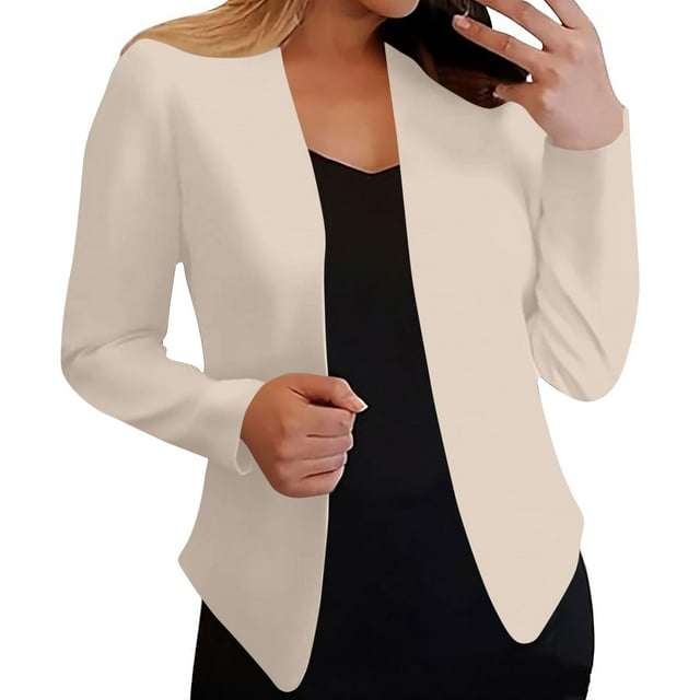 Hauts Basiques pour Femmes Mode Blouses Couleur Unie Manches Longues Col en V Veste de Costume Décontractée Blanc m