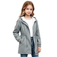 thumbnail image 3 of Girls Solid Color Slim Raincoat Windproof Long Sleeve Cinched Drawstring Zipper Rain Jacket Kids Casual Water-Resistant Outerwear with Pockets Gray 11-12 Years, 3 of 6