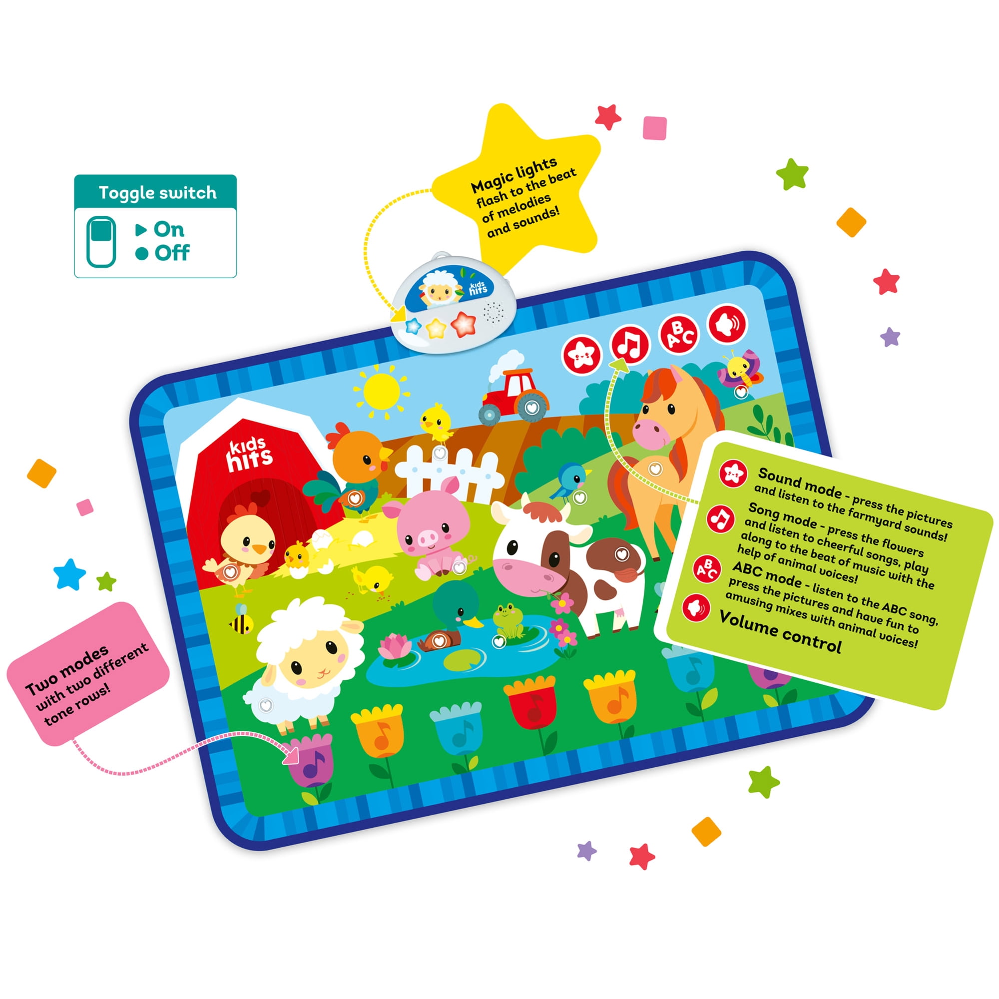 Kids Hits: Light & Sound Mat - Noisy Farm - Musical Activity Floor Pad, Sensory Toy, Animals-Songs-Piano Notes, Touch-Listen-Learn, Baby-Toddlers 8Mo+
