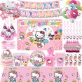 thumbnail image 2 of Vajilla desechable para fiesta de Hello Kitty, vaso, plato, servilleta, mantel, pancarta con globos para cumpleaños de niños, suministros para baby shower, 2 of 4
