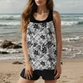 thumbnail image 2 of UPPADA Two Piece Tankini Swimsuits for Women Loose Fit Floral Print Modest Bathing Suits High Waisted Swimwear Blouson Tankini Tops with Swim Shorts Gray Swimsuit for Women,XXL, 2 of 8