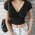 thumbnail image 4 of Camiseta negra Sexy con cuello en V para mujer, Top corto de manga corta Y2k, ropa de calle, Tops de corsé de moda coreana, 2023, 4 of 5