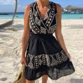 thumbnail image 1 of HKEJIAOI Robes Décontractées en Solde Robe Florale pour Femmes Robe d'Été Sans Manches à Imprimé Col en V avec Lacets Taille Élastique Robe Courte Noire, 1 of 9