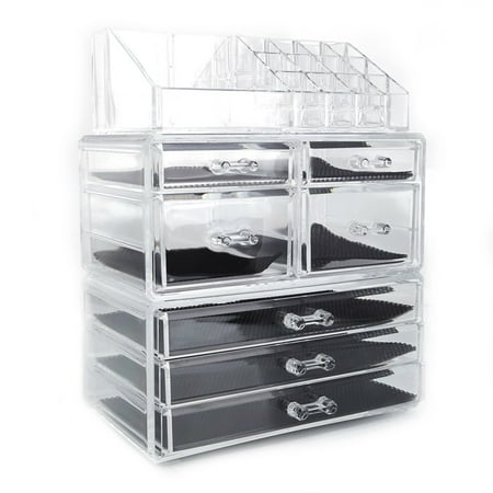 Rock Small SF-1122-3 Plastic Cosmetics Storage Rack 4 Small Drawers and 3 Larger Drawers Transparent ()
