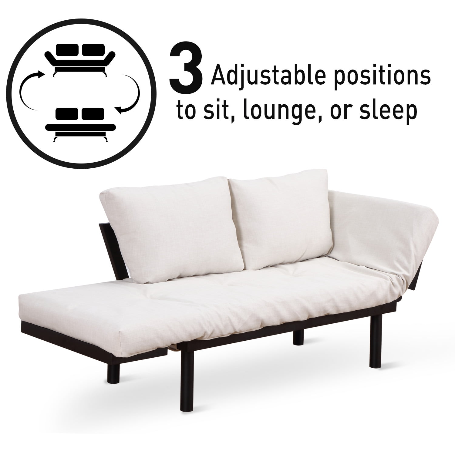 Homcom Single Person 3 Position Convertible Couch Chaise Lounger Sofa Bed