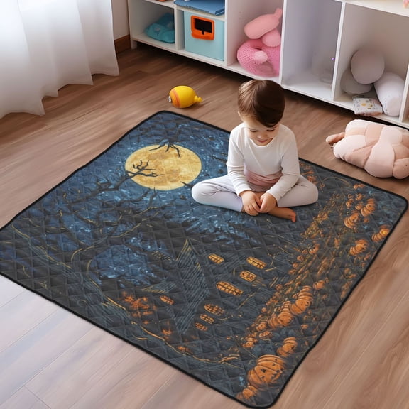 WOBOGO Halloween Decorated Cabin Baby Playmats Extra Large Waterproof Rollable Activity Pads for Toddlers 50×50inch
