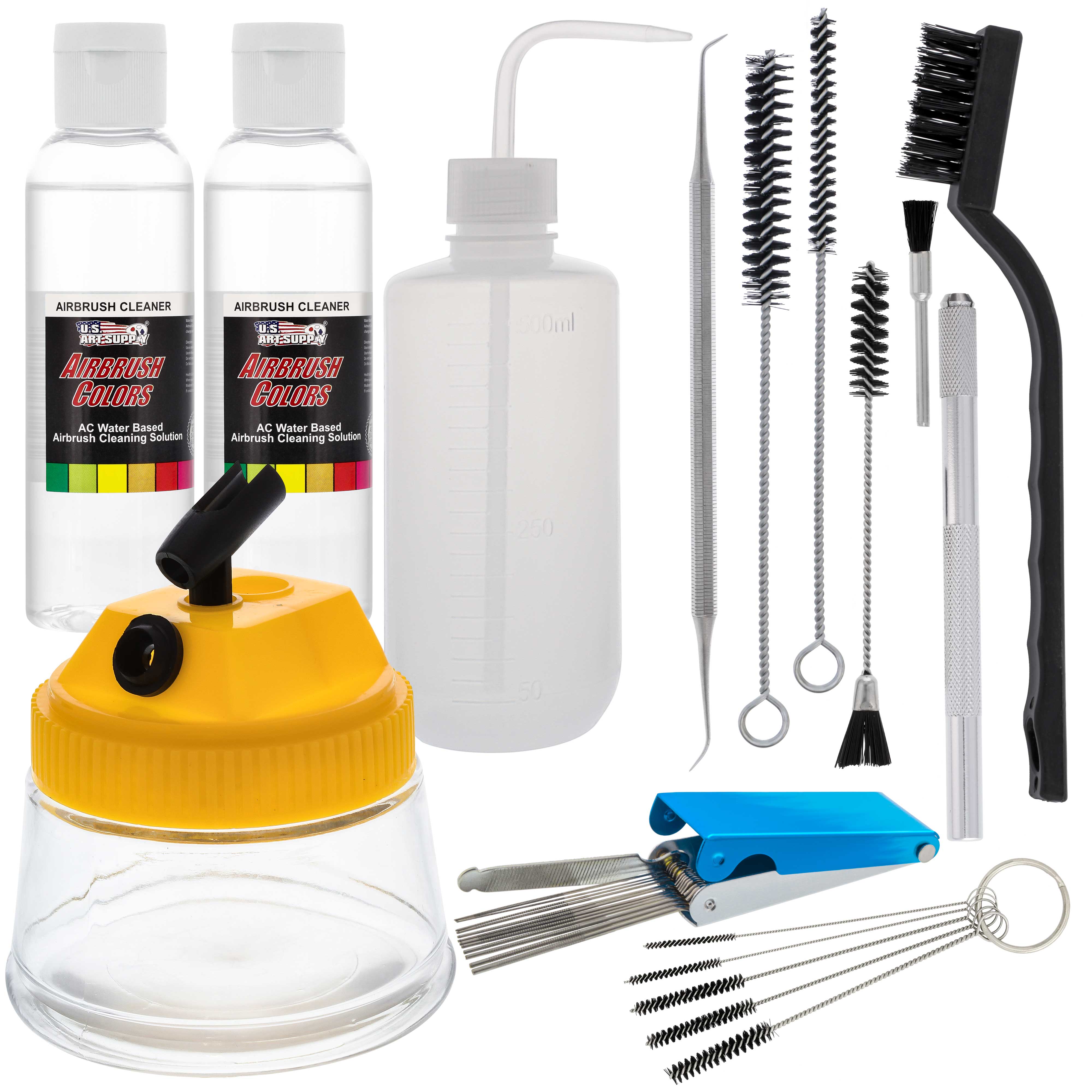 11 Piece Deluxe Airbrush Cleaning Kit Pot Holder Brushes Bottle