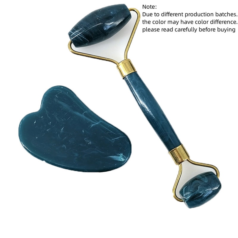 Rose Quartz Face Roller & Gua Sha Set, Skincare Tools for De-Puffing, Sculpting & a Radiant Glow, Natural Stone Facial Massager for Face, Eyes, and Neck,Green (packed in OPPO bag)