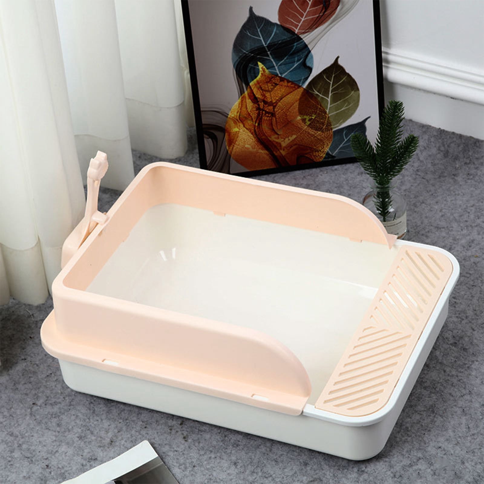 Semi Enclosed Cat Litter Box, Large Capacity Splash Proof Toilet with High Sides and Pedal, Durable Plastic Tray with Scoop for Easy Cleaning, Suitable for Kittens, Cats, Indoor and Daily Use