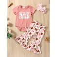 thumbnail image 2 of Coduop Infant Baby Girl Summer Clothes Letter Print Romper + Flare Pants + Headband 3Pcs Outfit, 2 of 8